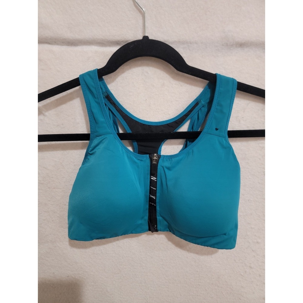 Nike Dri-FIT High Support Sports‎ Bra Zip Front Teal Blue Small Racerback